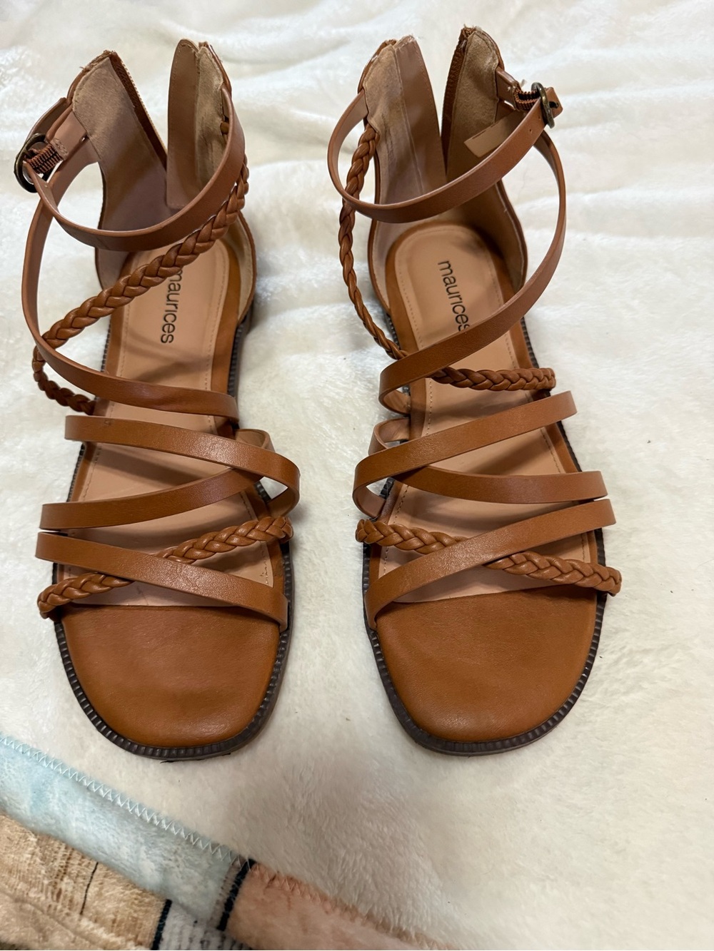 Maurices Brown Braided Strappy Ankle Wrap Sandals